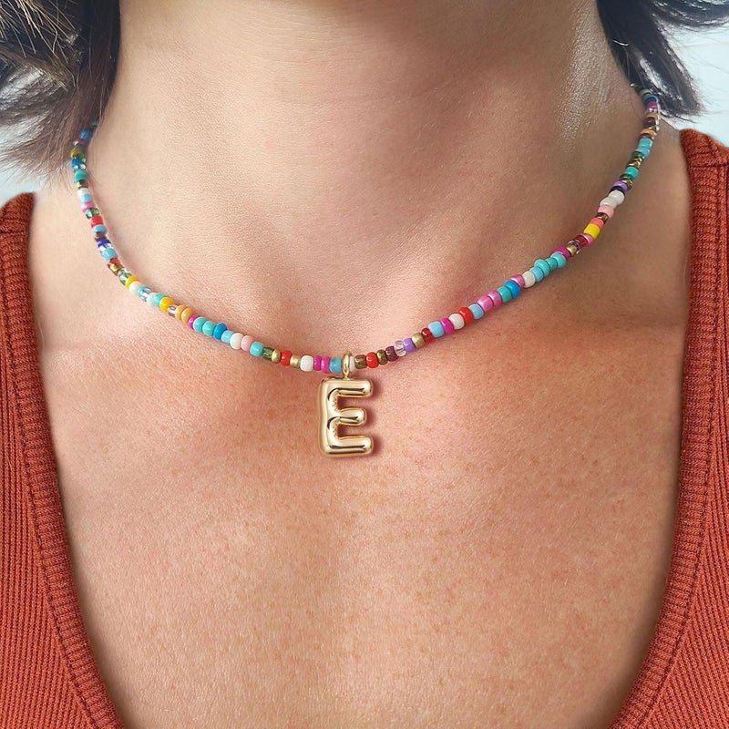 VRIUA Colorful Initial Necklaces for Women – Bubble Letter A-Z Necklace Handmade Beaded Necklace Dainty Initial Necklaces for Girls Kids - Teen Girls Gifts Trendy Jewelry - Image 2